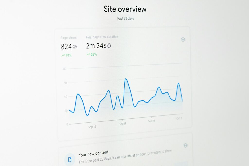 Liniendiagramm auf einem Bildschirm zur Auswertung der Sichtbarkeit durch OffPage SEO